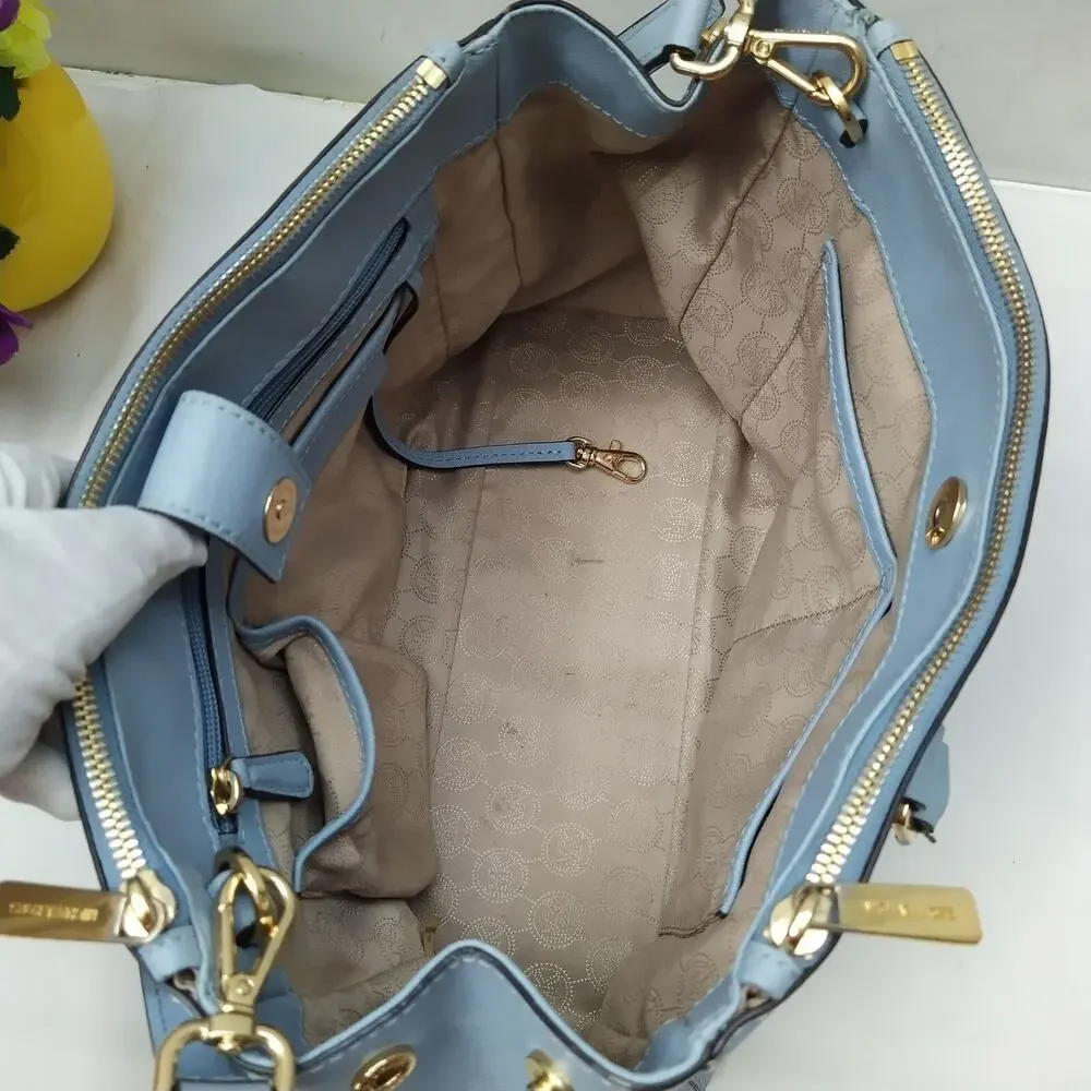 Michael Kors Blue Leather Carryall Double Handles Satchel Shoulder Bag